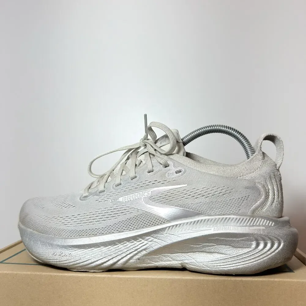 Brooks Adrenaline GTS 25 Womens 9 White Silver Road Running Shoes Gym Sneakers